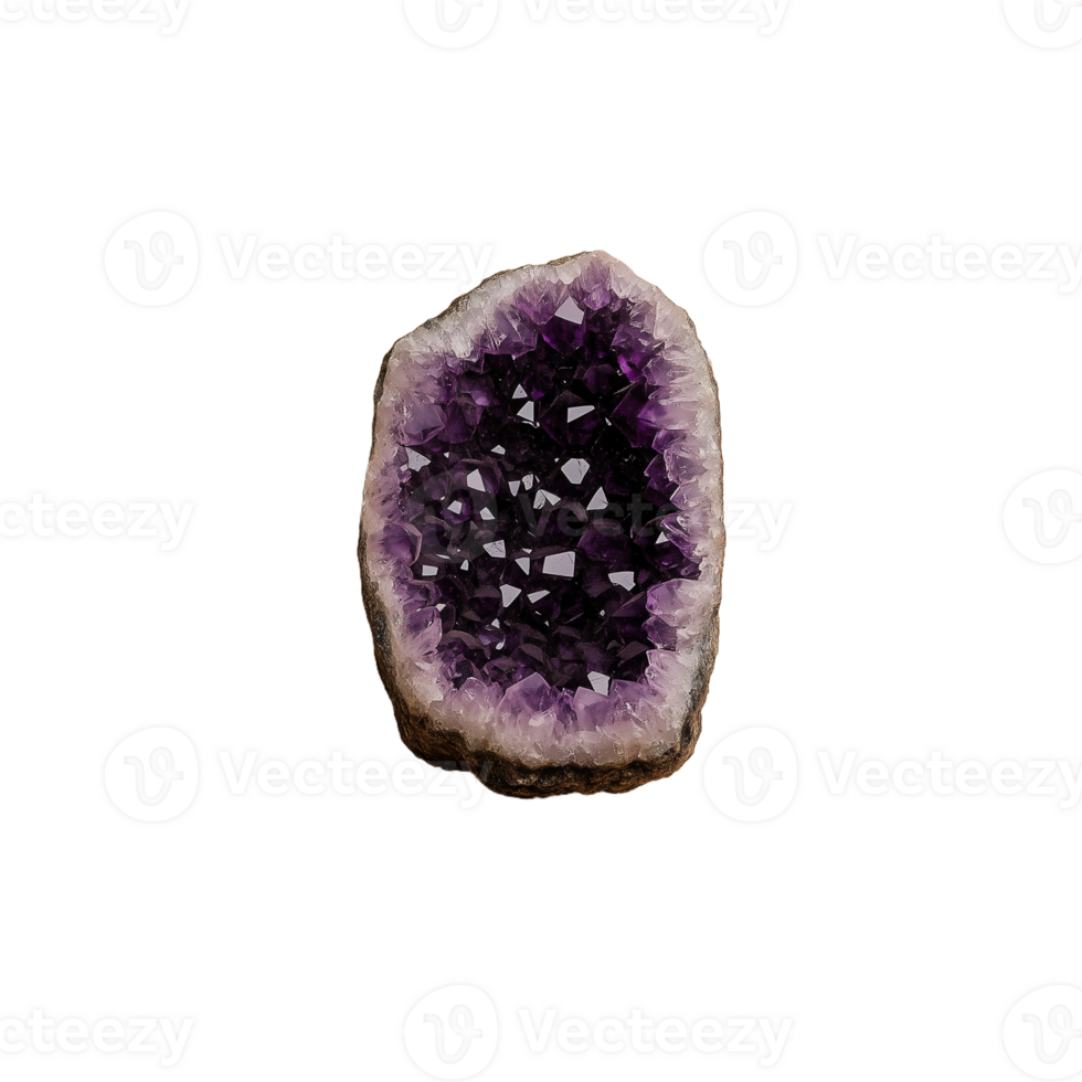 Purple geode crystal with sparkling interior on a transparent background png