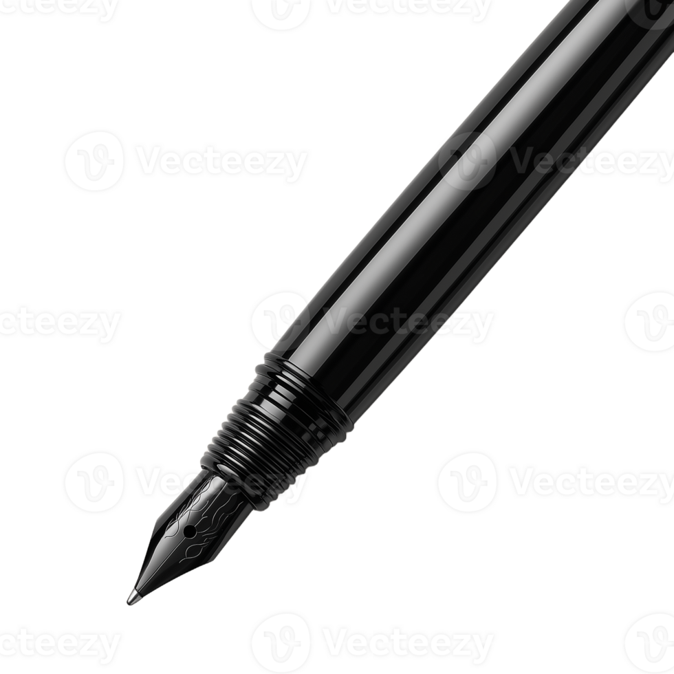 Closeup of a black ink pen tip on a transparent background png