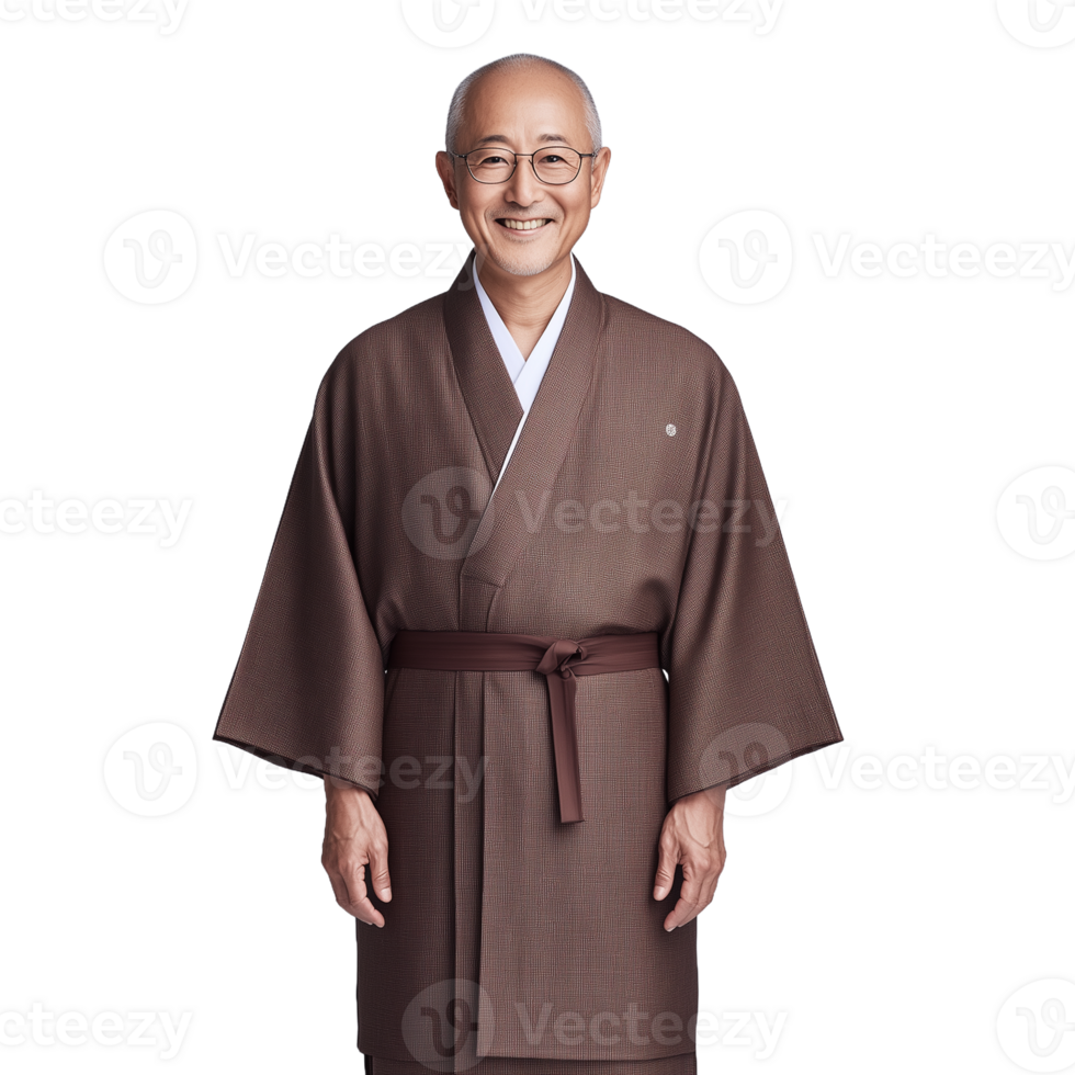 A smiling man in traditional Japanese clothing on a transparent background png