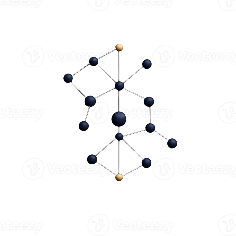 A 3D molecular structure with spheres connected by lines on a transparent background png