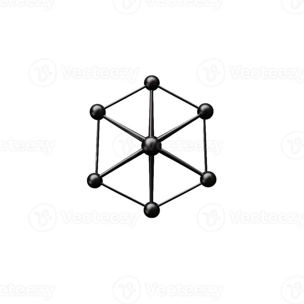 A black 3D molecular structure on a transparent background png