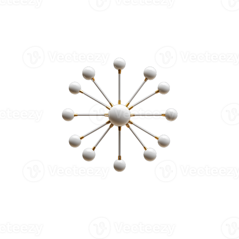 A 3D molecular structure with white and gold spheres on a transparent background png