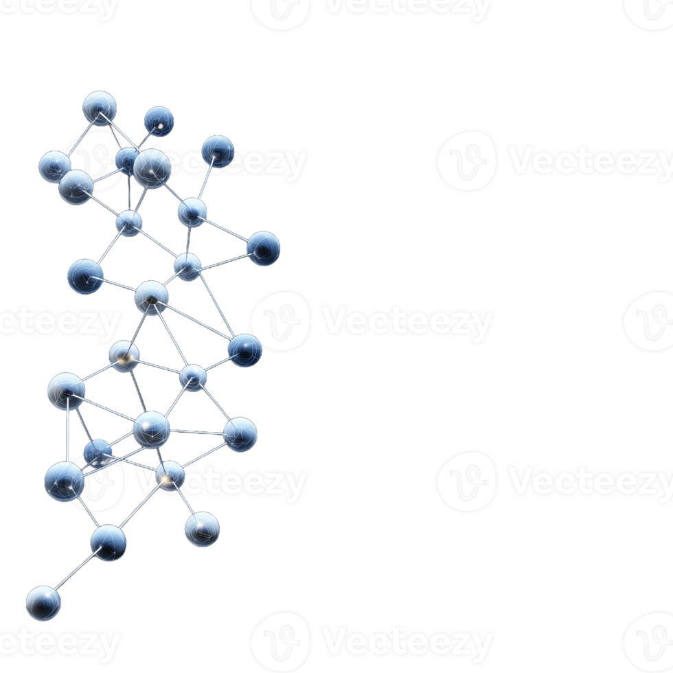 A 3D molecular model with blue spheres connected by lines on a transparent background png