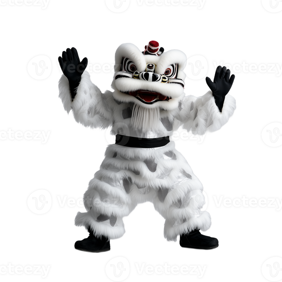 A person in a traditional Chinese lion dance costume on a transparent background png