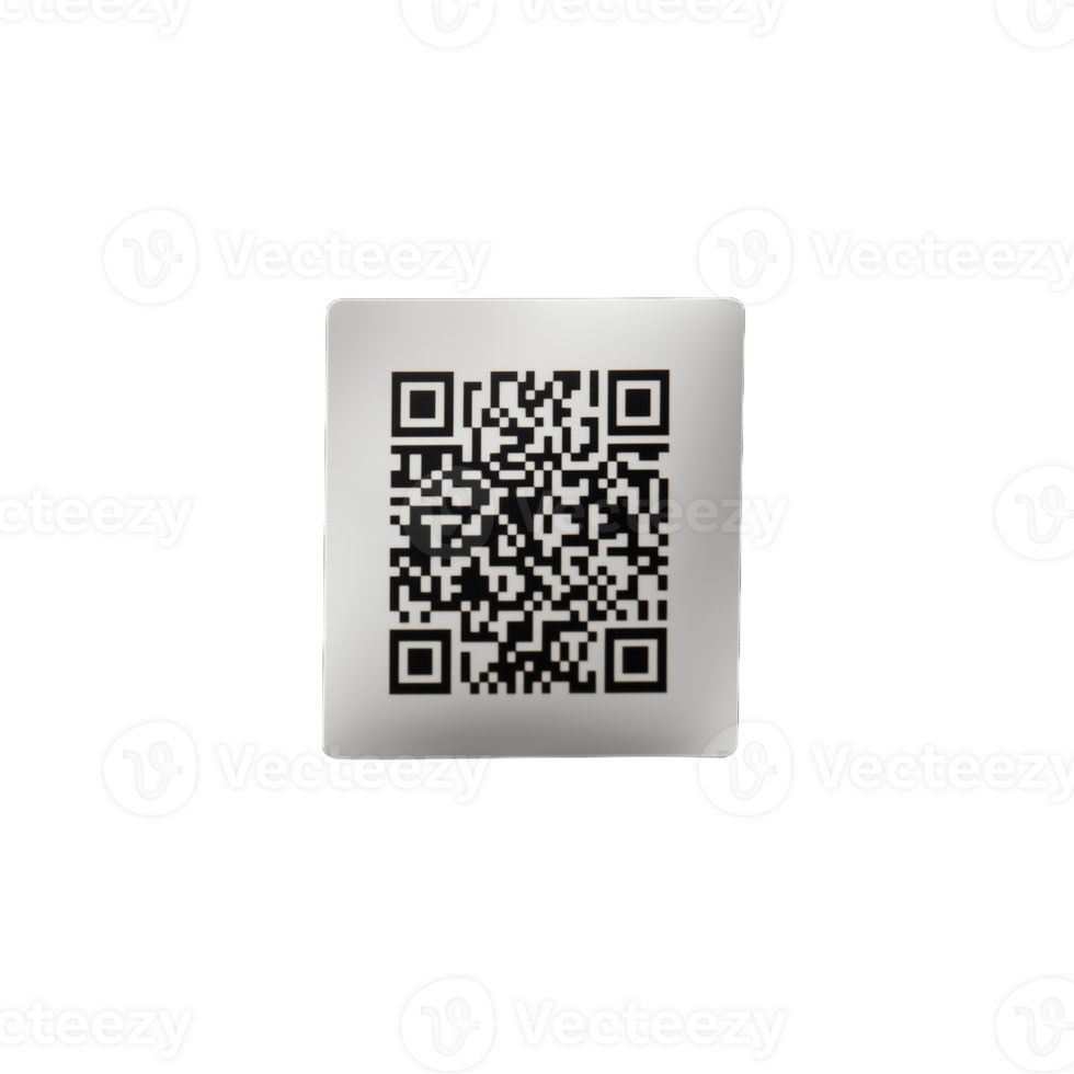 A black and white QR code on a silver square on a transparent background png