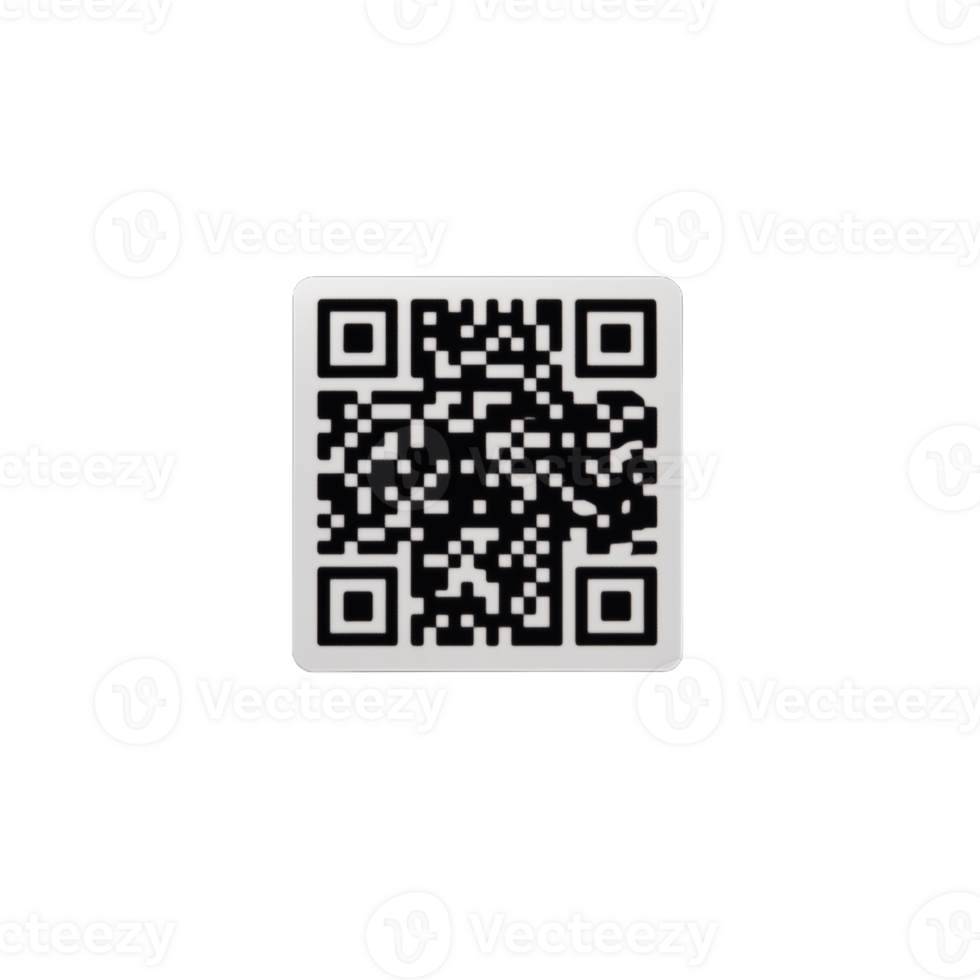 A black and white QR code on a white square on a transparent background png