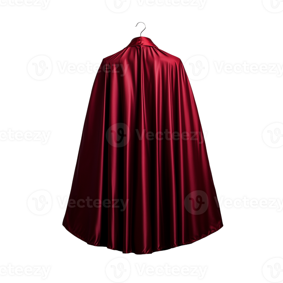 Red velvet cape hanging on a hook against transparent background png