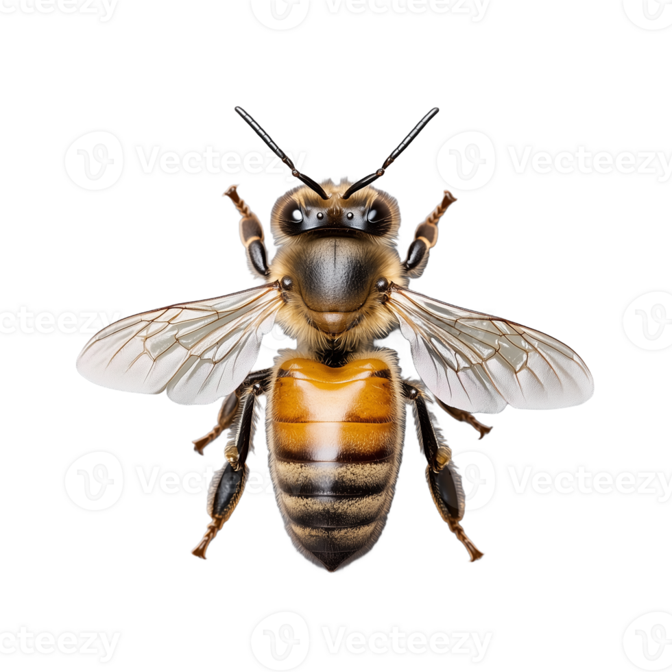 Honeybee with wings spread wide, isolated on transparent background png
