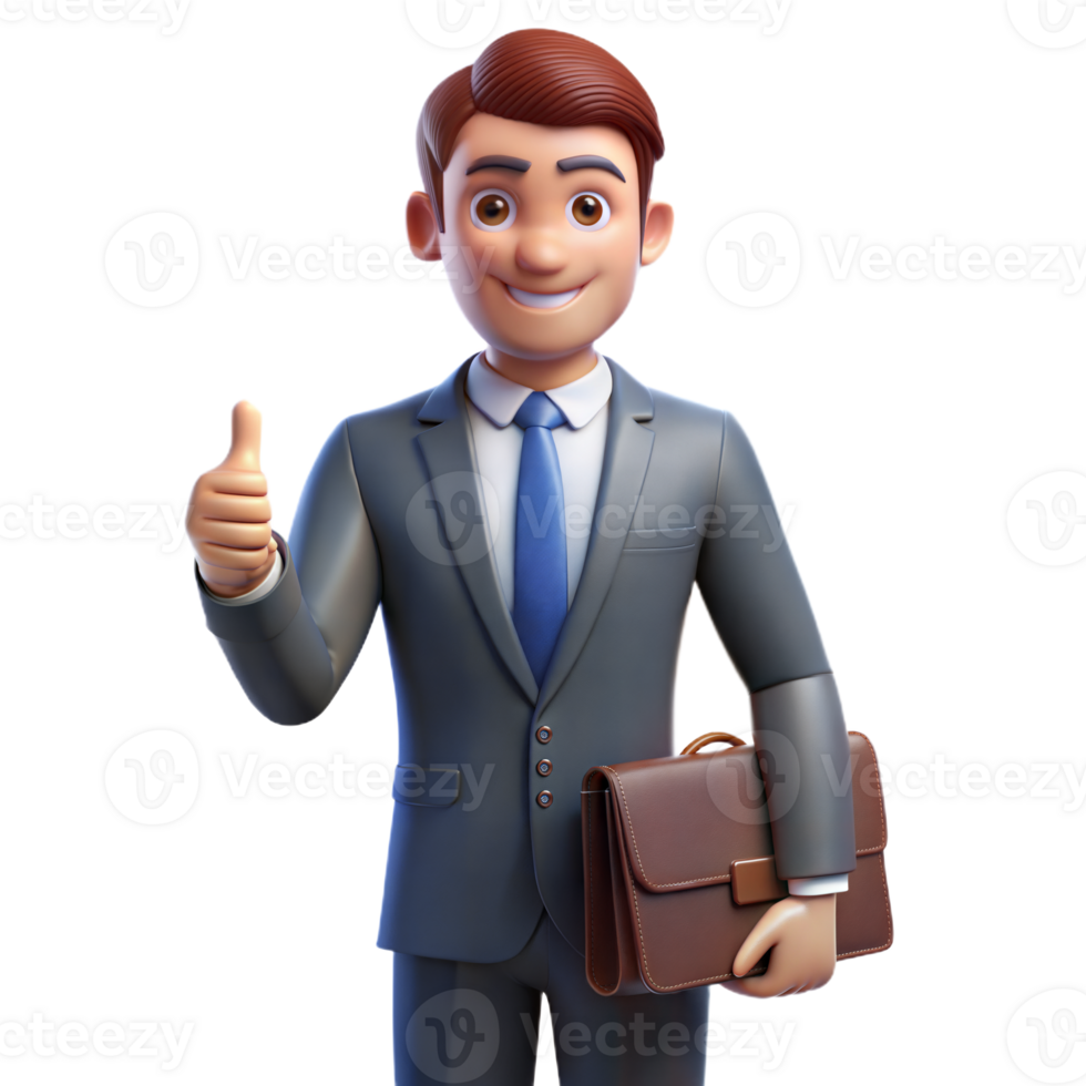 Smiling Cartoon Businessman Giving Thumbs Up While Holding Briefcase png