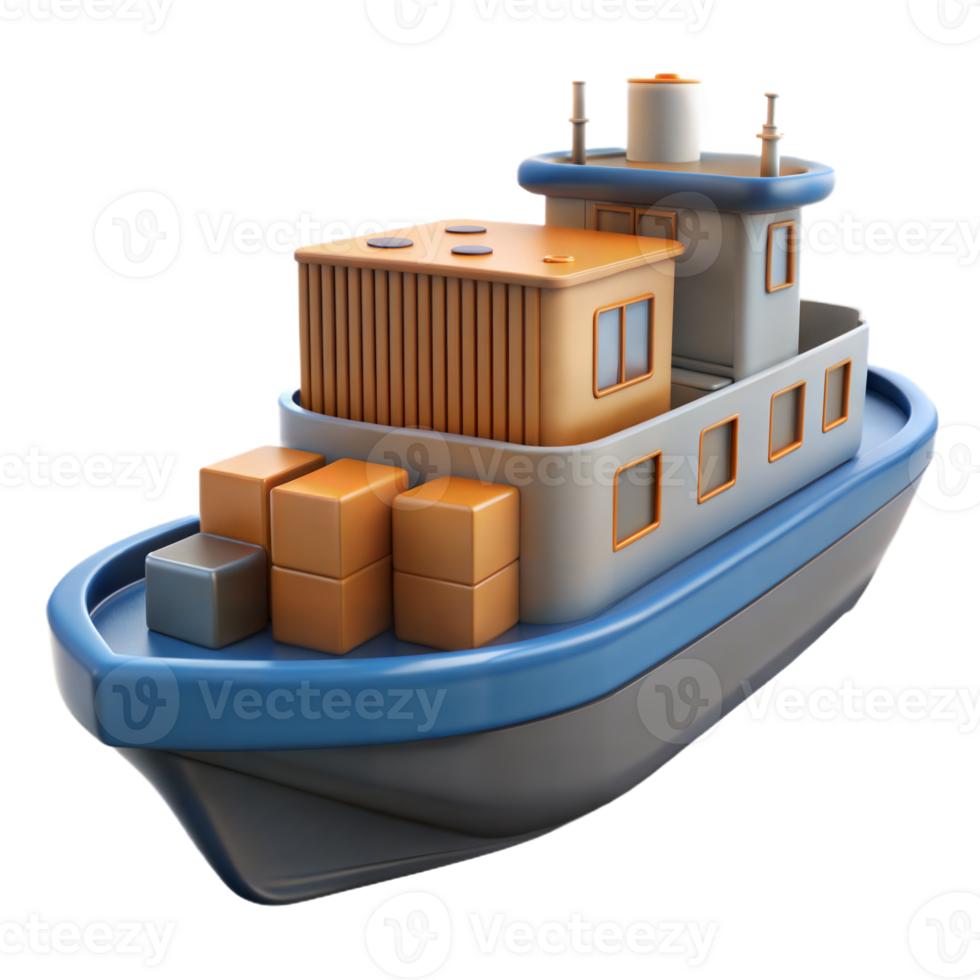3D Rendered Cartoon Cargo Ship With Containers png
