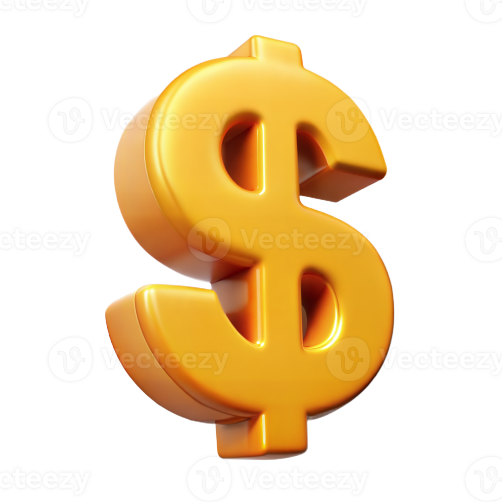 Shiny Gold Dollar Sign 3D Rendering png