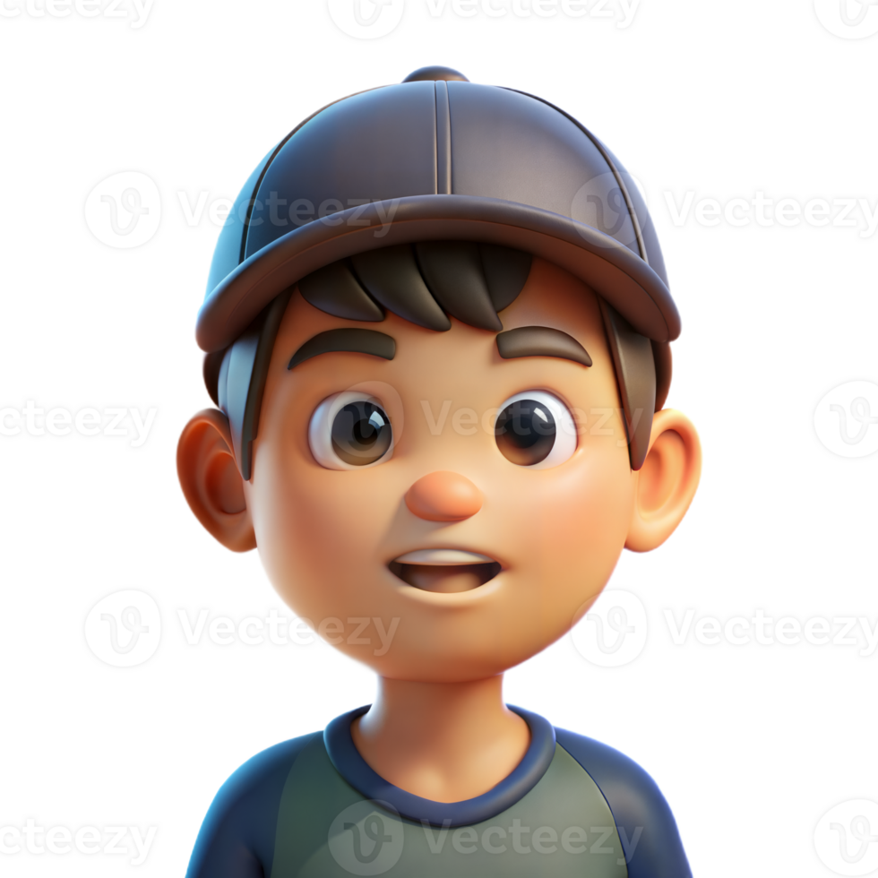3D Rendered Cartoon Boy Wearing a Cap Smiling and Looking Up png