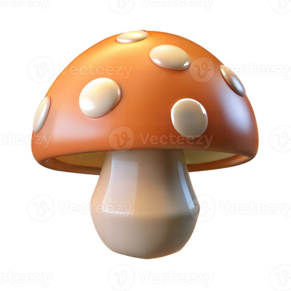 Orange Mushroom With White Spots 3D Render png
