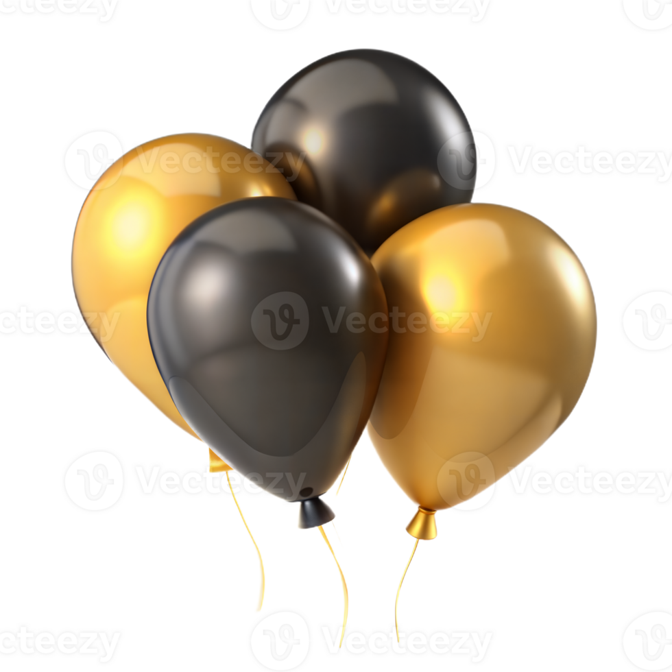 Gold and Black Balloons Floating in the Air png