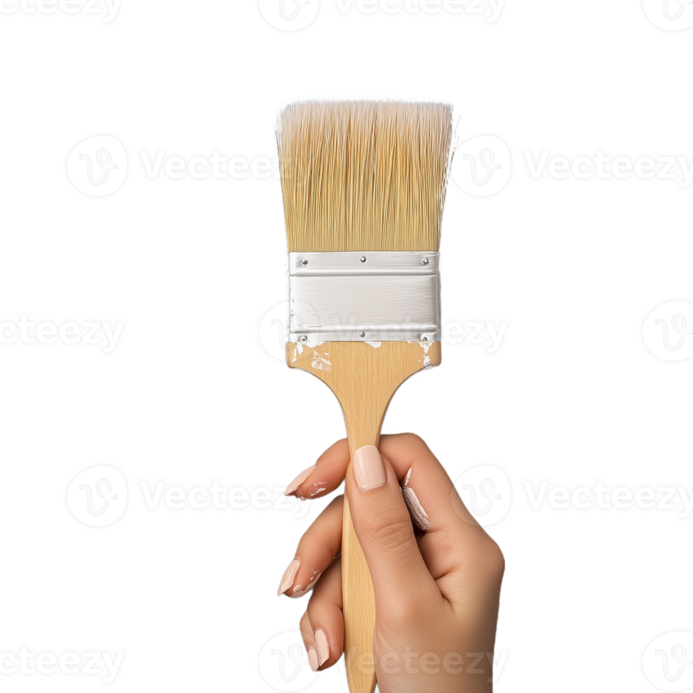 Hand holding a large paintbrush on a transparent background png