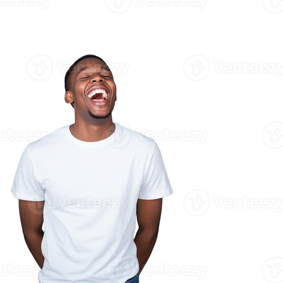 Man laughing confidently with his hands behind his back on a transparent background png