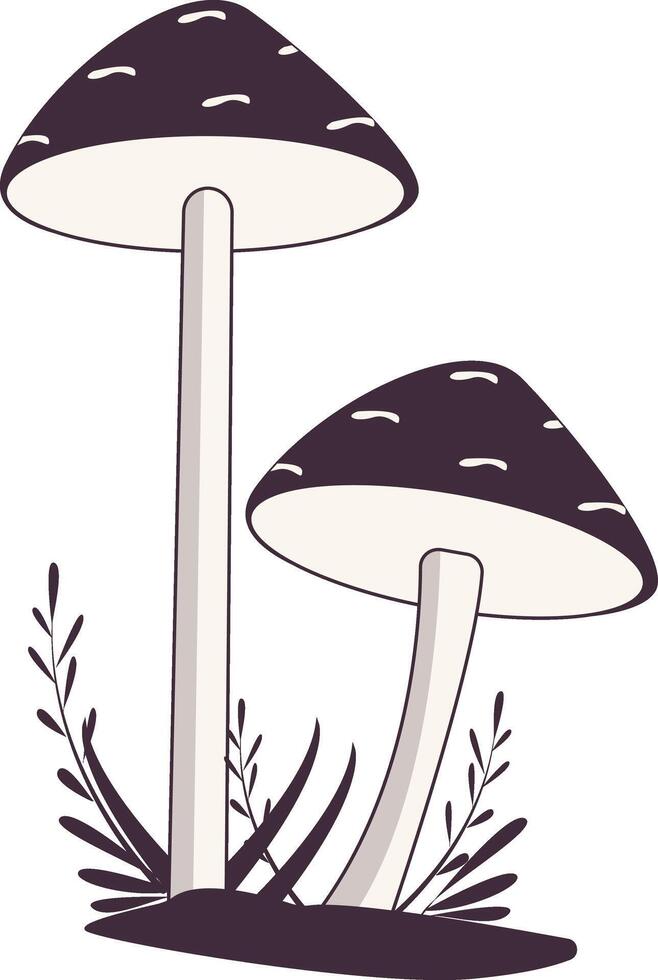 Two mushrooms are standing in the grass vector
