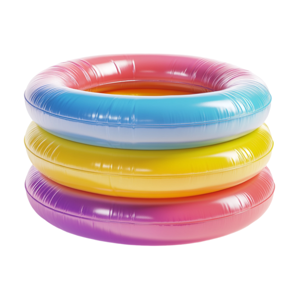 Three colorful inflatable rings stacked on top of each other png