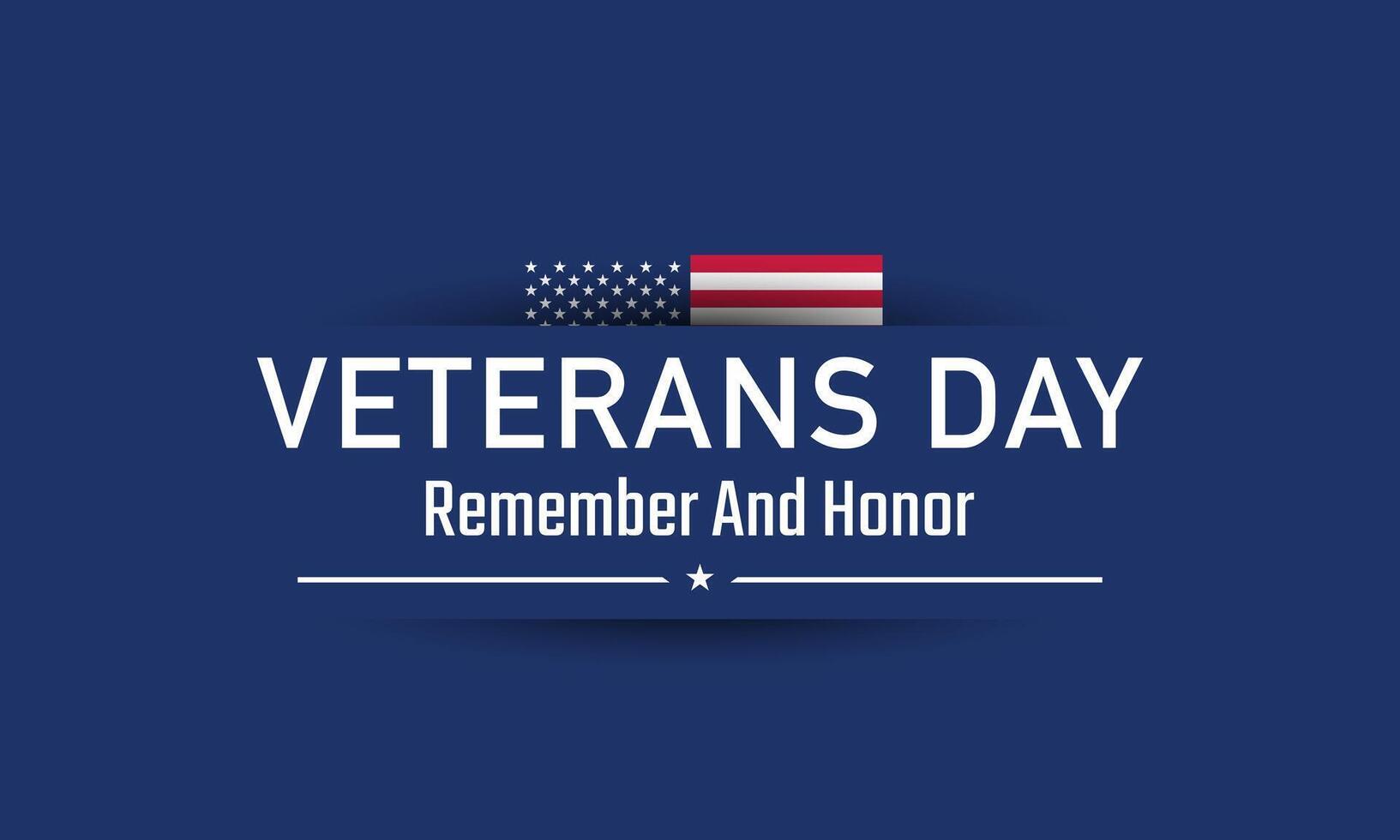Veterans Day Greeting Card with American flag on blue background. vector