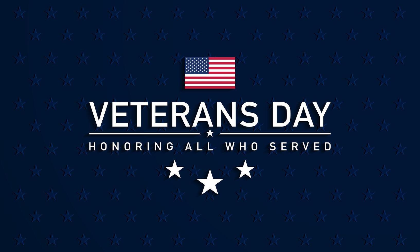 Veterans Day Greeting Card with stars on blue background. vector