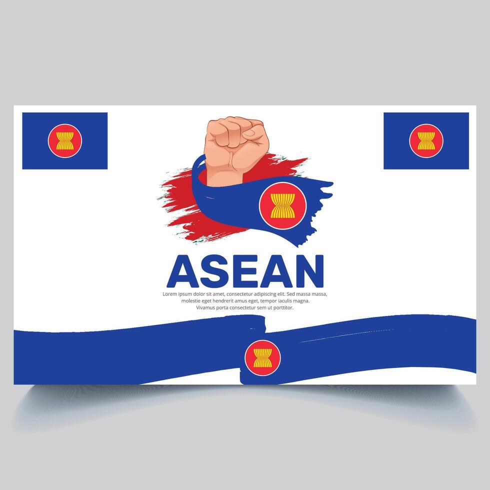 Happy Asean Banner and hand flag design vector