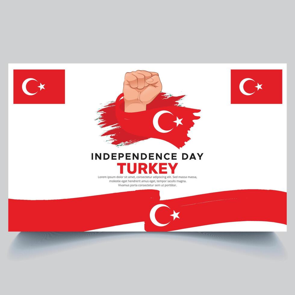Happy Turkey independence Day Banner and hand flag design vector