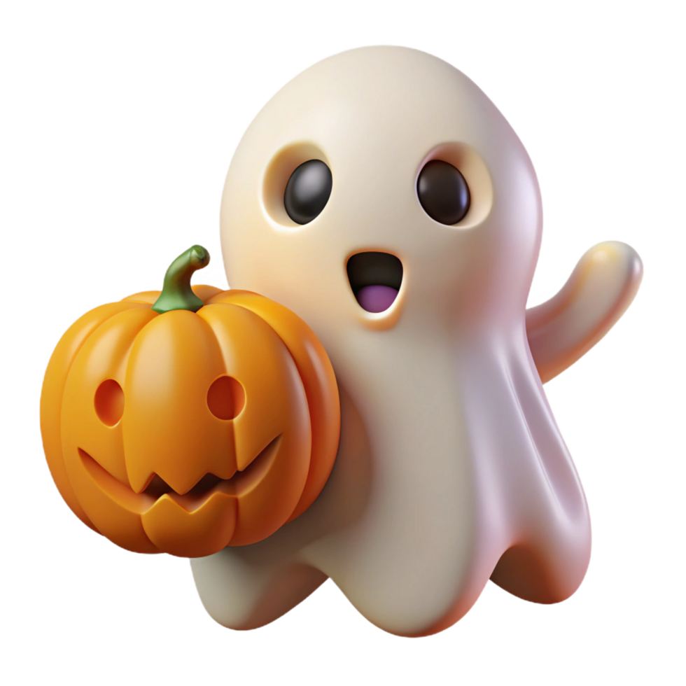 Friendly Halloween Ghost Hovering Over the Scene png