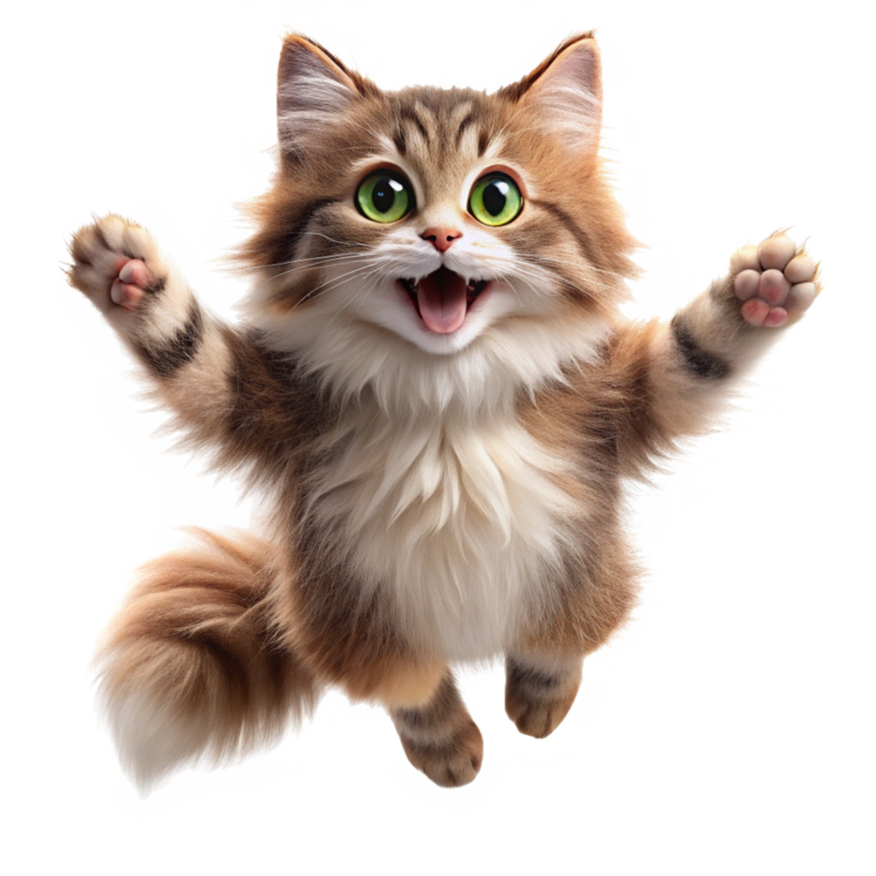 Joyful Fluffy Cat Soaring in a Happy Leap png