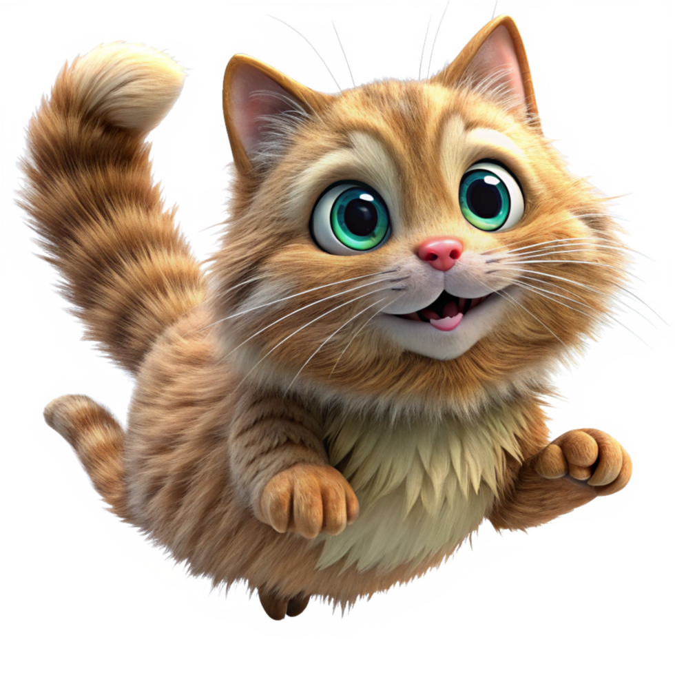 Excited Fluffy Cat Jumping Playfully png