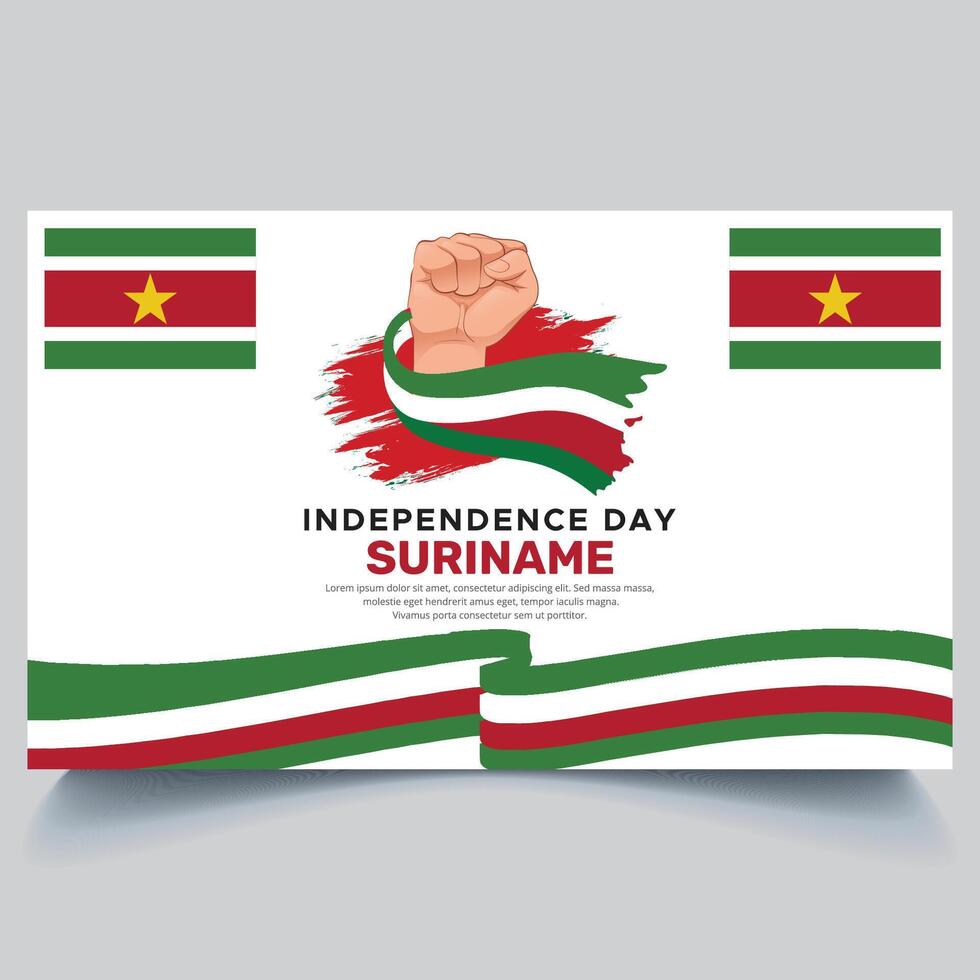 Happy Suriname independence Day Banner and hand flag design vector