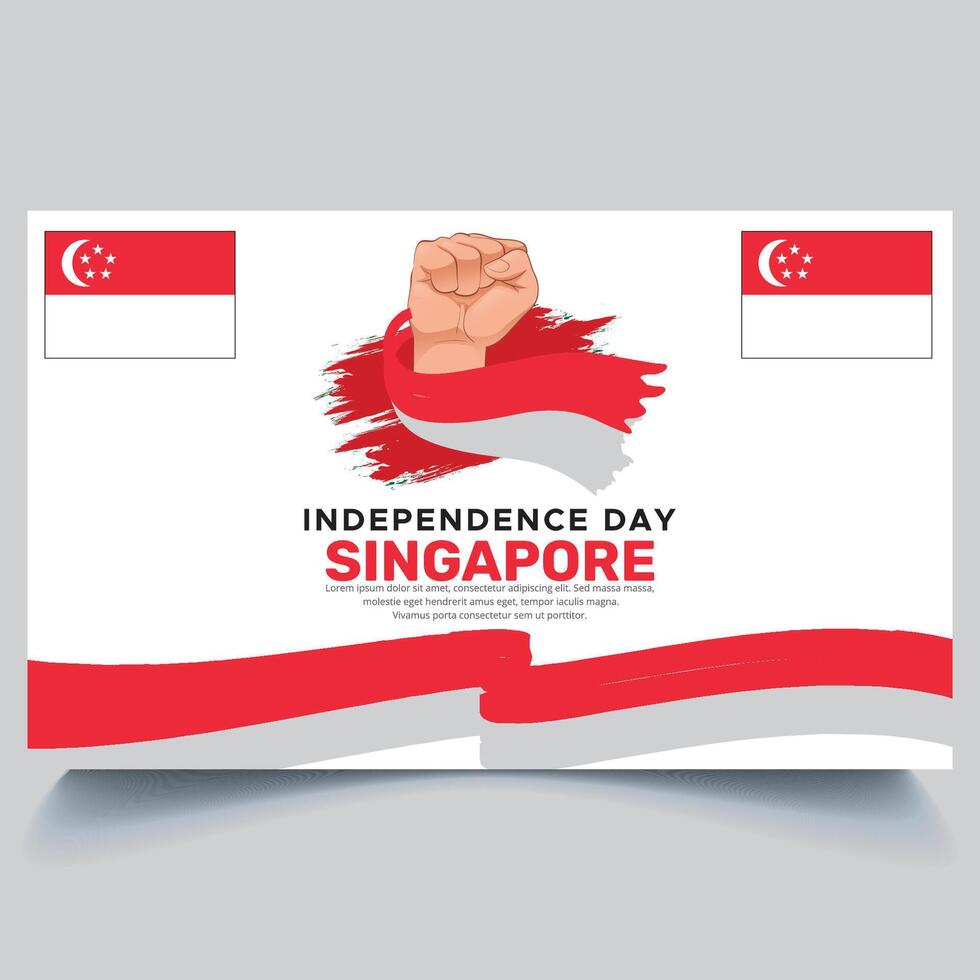 Happy Singapore independence Day Banner and hand flag design vector