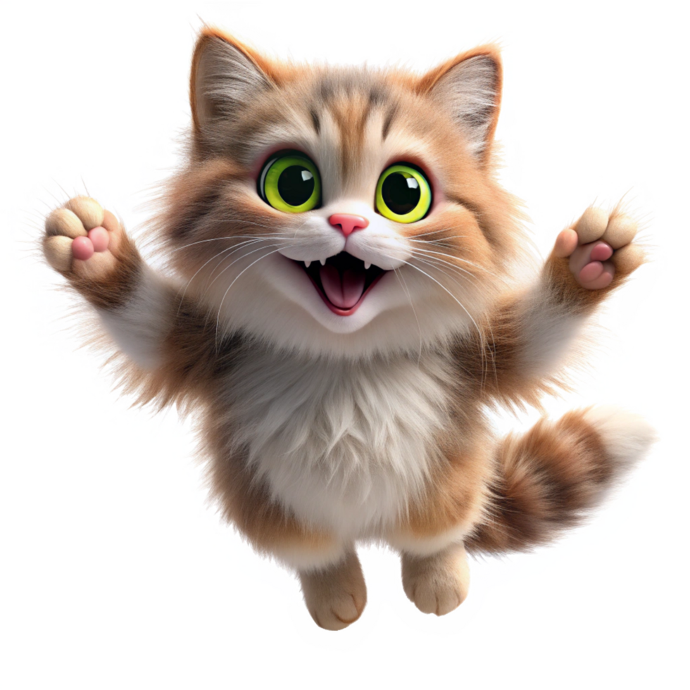 Fluffy Cat Jumping High with a Joyful Expression png