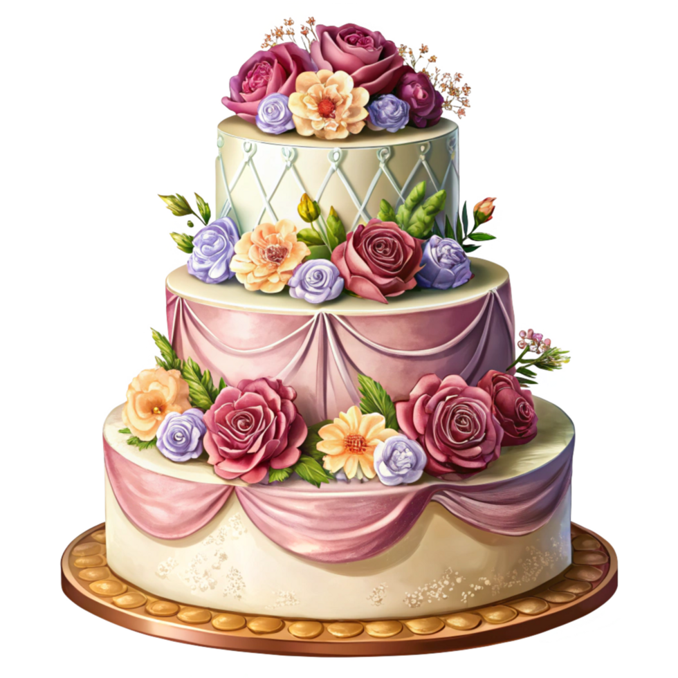 Elegant Floral Wedding Cake with Exquisite Details png
