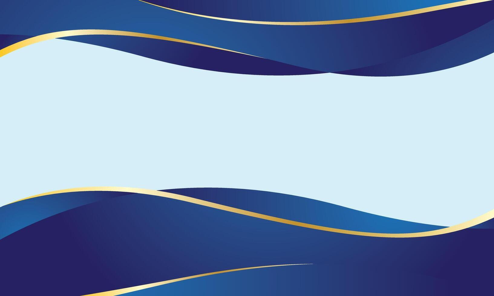 Abstract background of blue dynamic wavy shapes with gold lines vector
