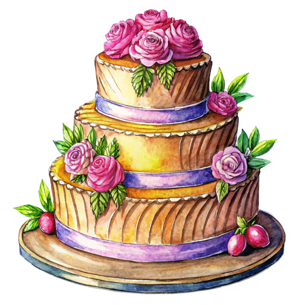 Stunning Wedding Cake Decorated with Roses png