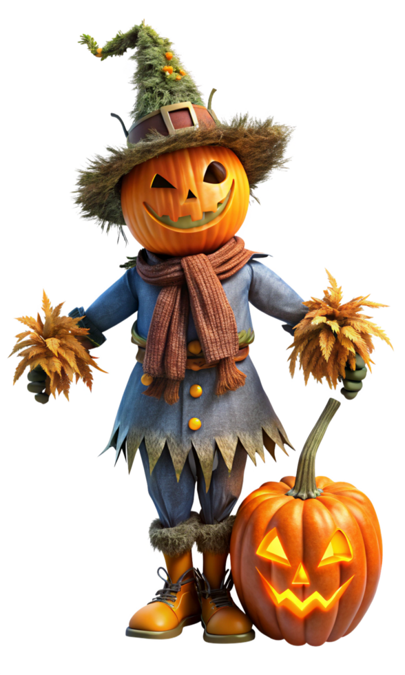 Spooky Halloween Scarecrow with a Wicked Grin png