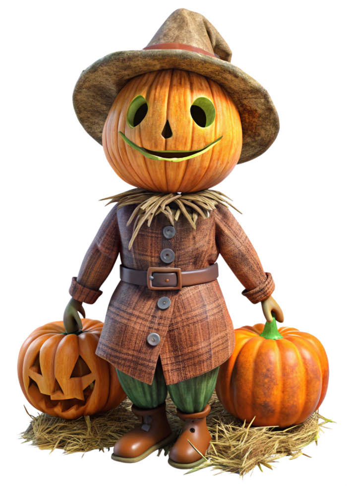 Halloween Night Pumpkin Scarecrow in a Spooky Field png