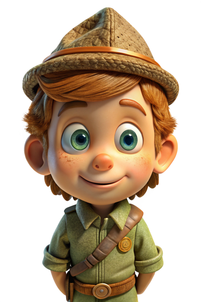 Smiling Boy Scout Holding a Walking Stick png