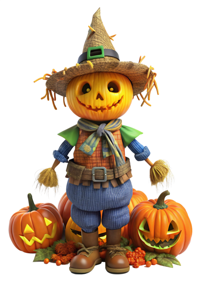 Frightening Pumpkin Scarecrow Guarding a Haunted Field png