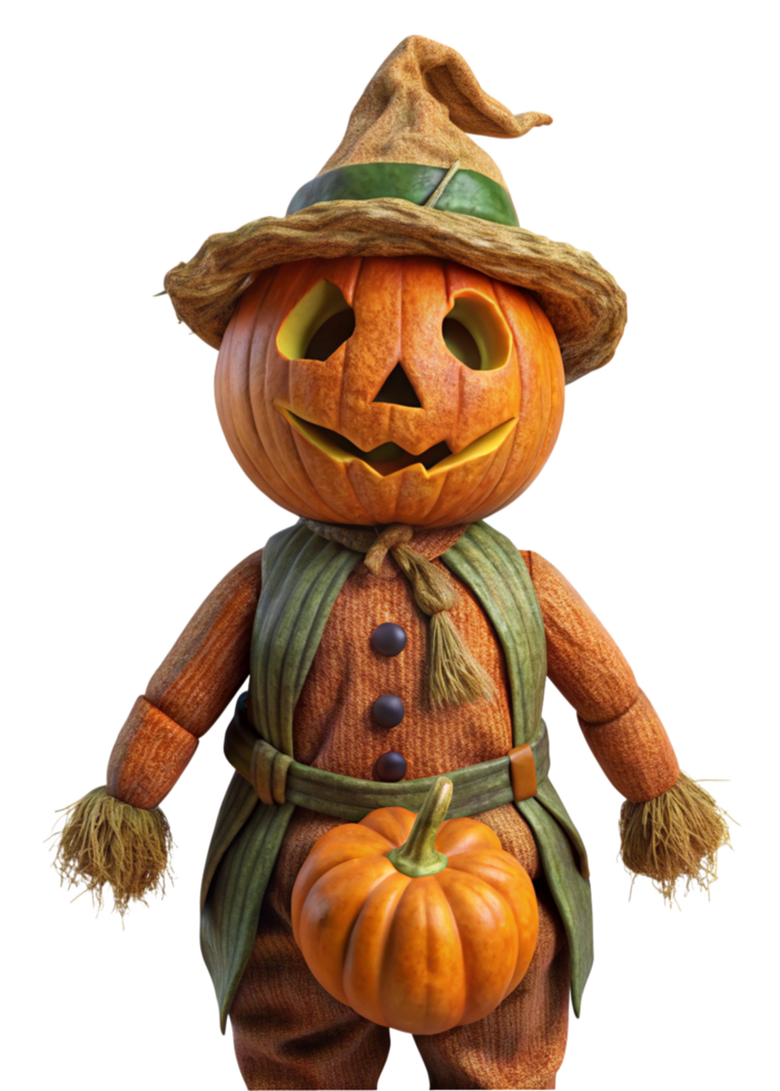 Frightening Pumpkin Scarecrow with Glowing Eyes png