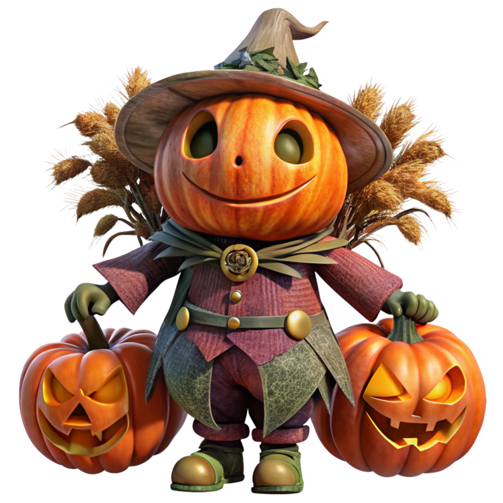 Pumpkin Scarecrow Standing in a Haunted Field at Night png