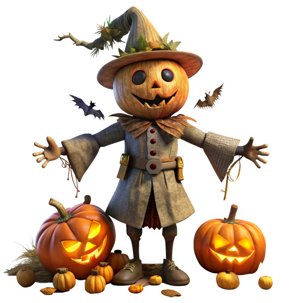 Spooky Pumpkin Scarecrow for a Creepy Halloween Scene png