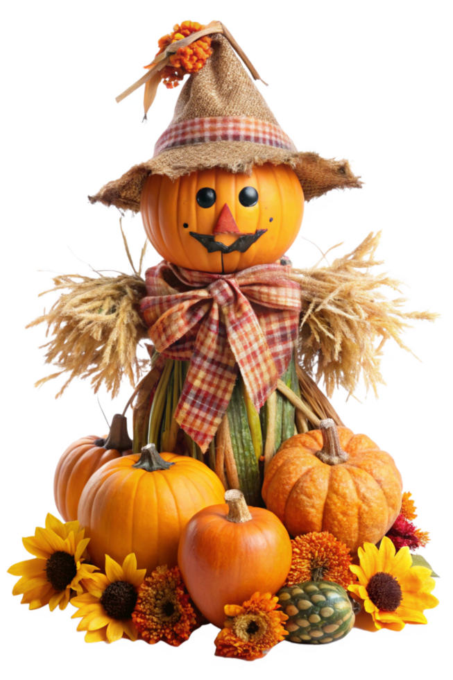 Pumpkin Scarecrow for a Spooky Halloween Display png
