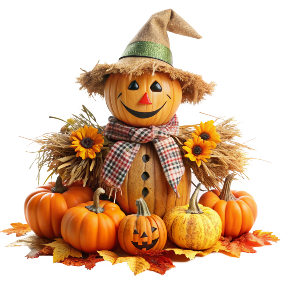 Halloween Night Pumpkin Scarecrow in a Haunted Field png