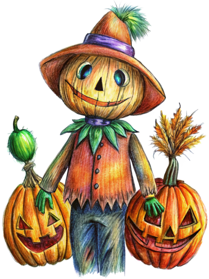 Sinister Pumpkin Scarecrow with a Wicked Smile png