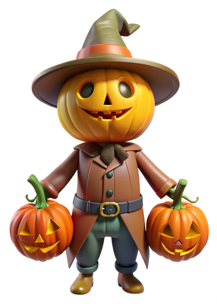 Haunted Pumpkin Scarecrow in a Halloween Scene png
