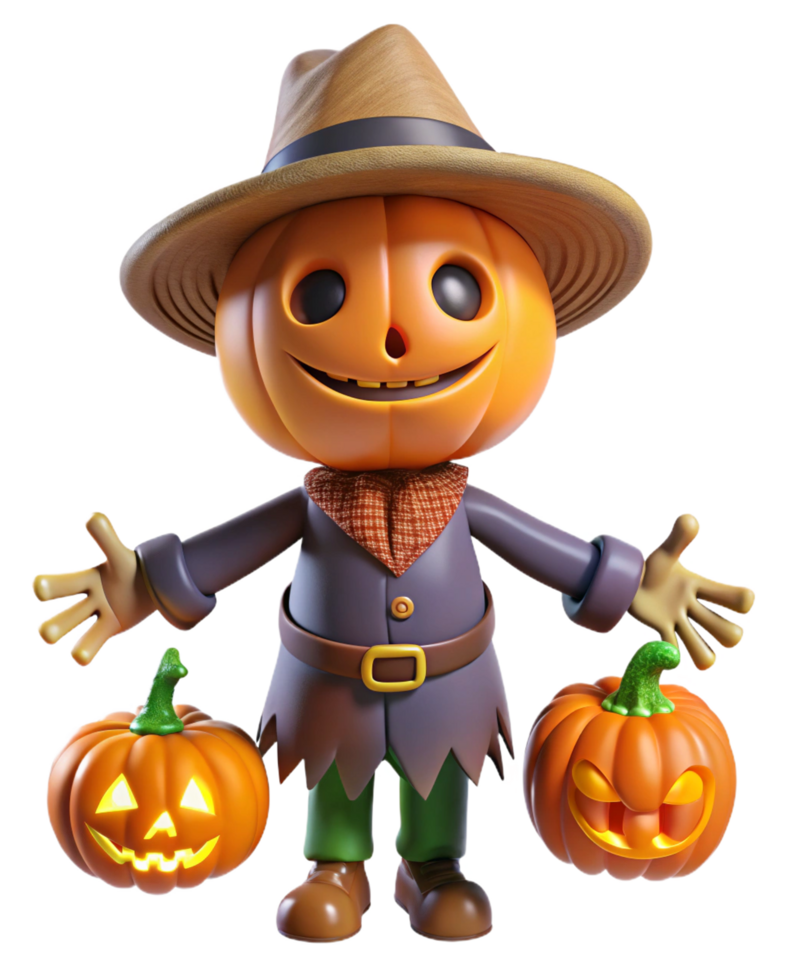 Terrifying Pumpkin Scarecrow with a Grinning Face png