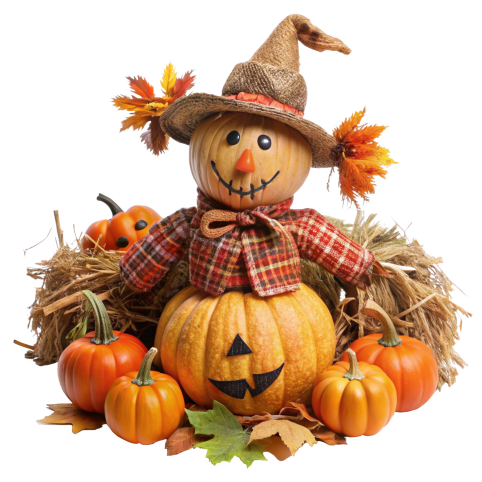 Haunted Halloween Pumpkin Scarecrow in the Moonlight png