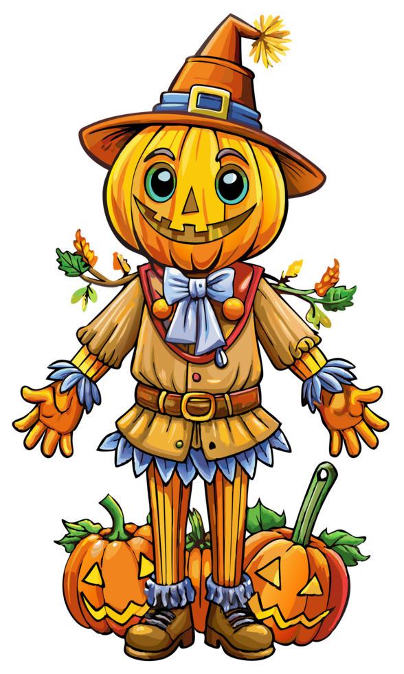 Pumpkin-Headed Scarecrow Under the Moonlight png