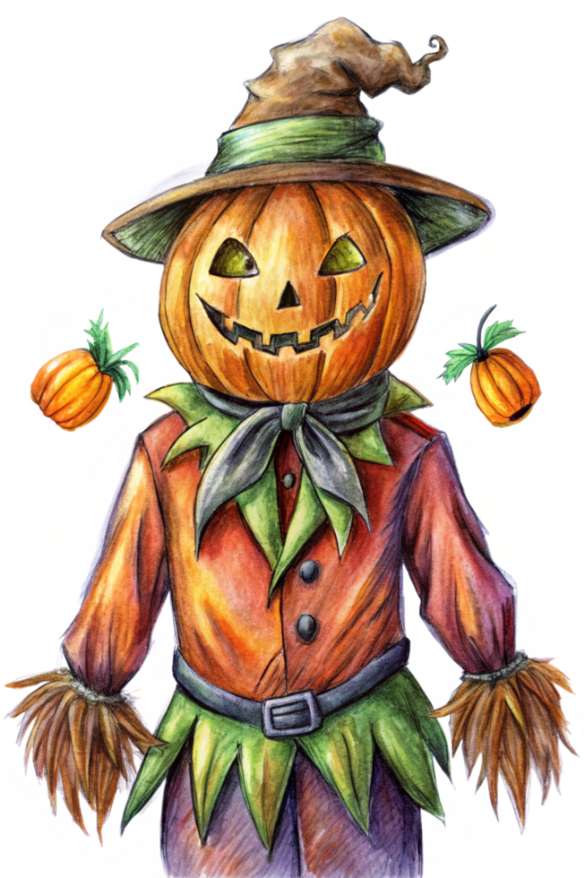 Terrifying Pumpkin-Headed Scarecrow at Night png